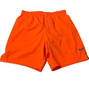 Nike Men's Swim Trunks Board Shorts Neon Orange L Grey Waist